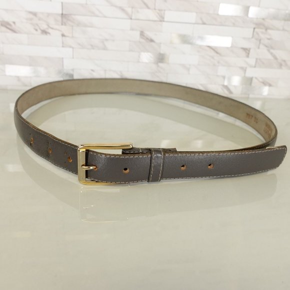Vintage Belt Women 34‎ Medium Gray Genuine Leather Gold Buckle Dress Work Formal - Picture 3 of 9